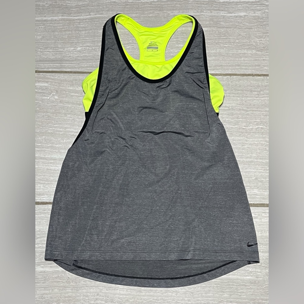 Nike Dri-FIT Tank Top 2-in-1 Racerback Layered Gym Workout Size Medium Grey/Neon